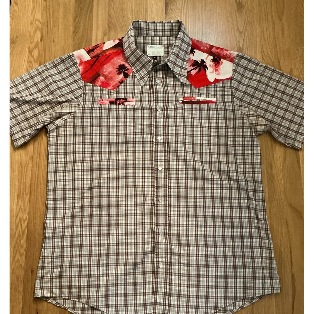 BetaProject Del Mar Western Pearl Snap Shirt XL Made USA Brown Plaid Print